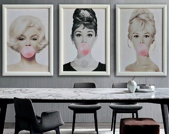 Bubble Gum canvas, Bubble Gum art, Pink Bubble Gum, Woman Wall Art, Fashion Wall Art, Fashion Canvas, Vogue Wall Art, white framed canvas
