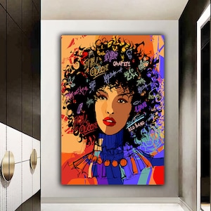 African pop art canvas, woman pop art painting, graffiti woman wall art, woman print