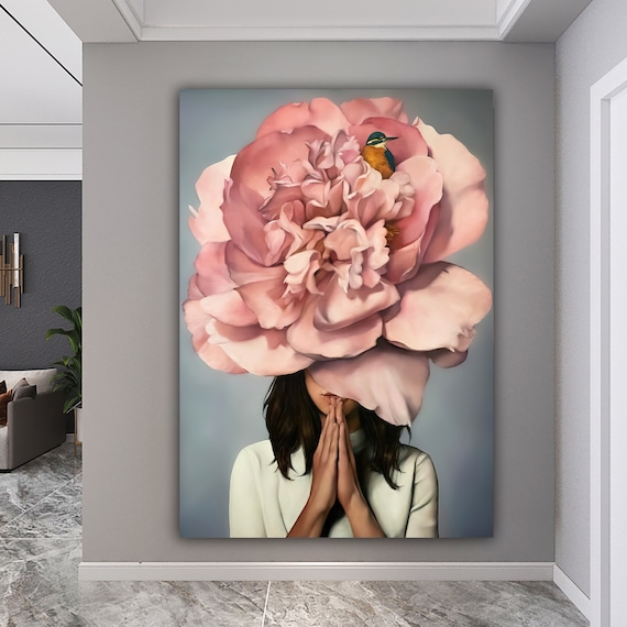 Blooming Head Print Floral Woman Head Woman With Flowers Wall