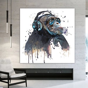 Colorful Monkey Print, Gorilla Wall Art, Animal Wall Decor, Office Wall Decor, Old Monkey Canvas, Large Wall Art, Monkey Photo, Monkey Art image 2