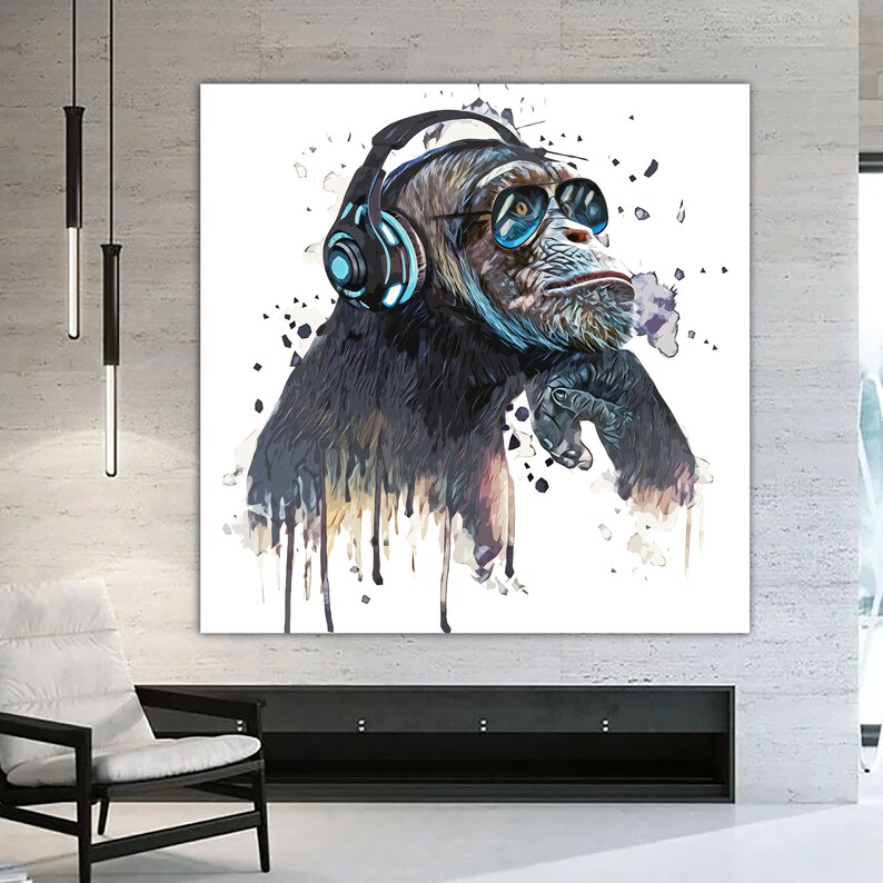 Colorful Monkey Print, Gorilla Wall Art, Animal Wall Decor, Office Wall Decor, Old Monkey Canvas, Large Wall Art, Monkey Photo, Monkey Art image 2