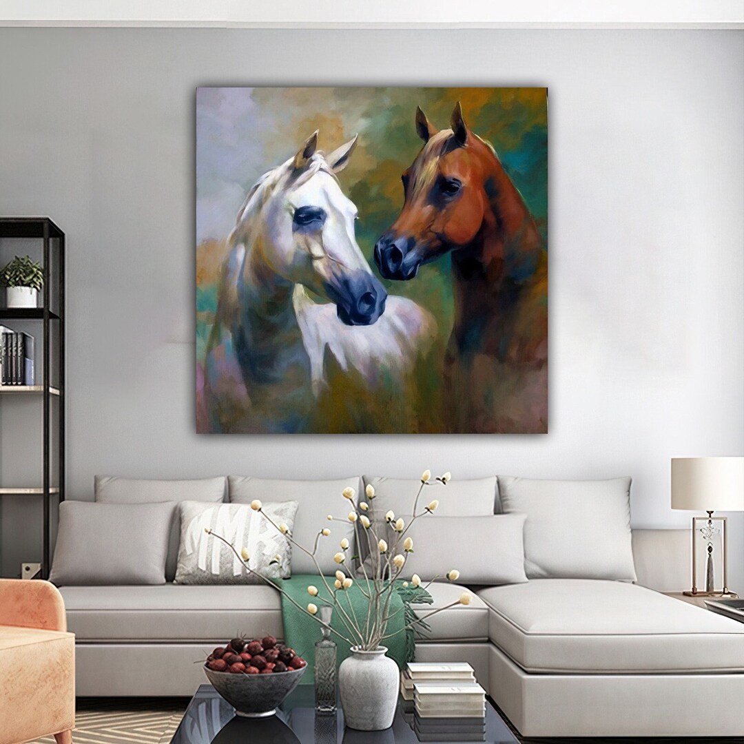 Horse Canvas Art , White Horse Canvas Print , Horses Wall Decor , Horse ...