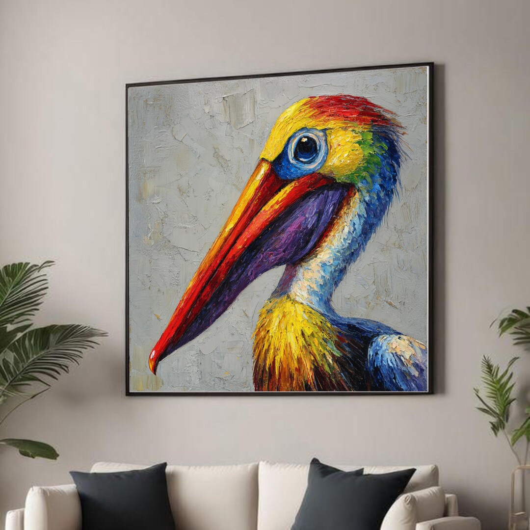 Vibrant Pelican Close-up Canvas Wall Art, Colorful Bird Painting ...