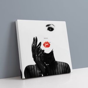 black and white woman canvas painting, modern abstract woman canvas print, line woman wall decor