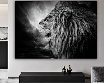 Black And White Lion, Lion Wall Art, Lion Canvas, Lion Wall Decor, Animal Wall Art, Animal Canvas, Lion Photo, Lion Print, Lion