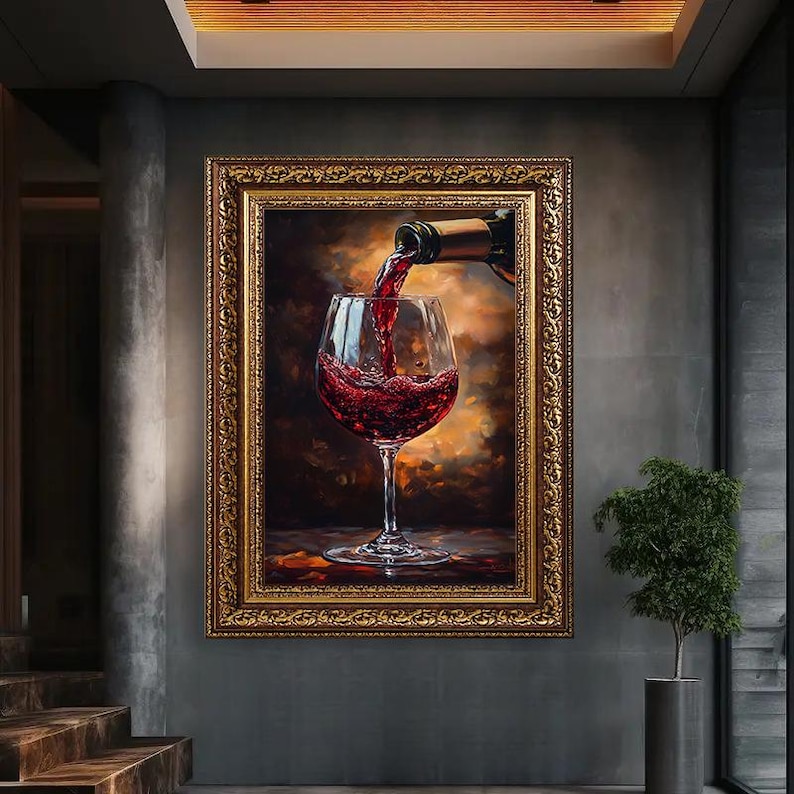 Red Wine Pour Canvas Art – Elegant Wine Glass Painting for Kitchen or ...