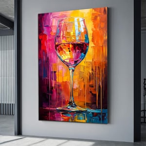Buntes Weinglas Gemälde Druck, Wein Liebhaber Geschenk, Abstraktes Wein Wand Dekor & Geschenke, Große Küchen Wand Leinwand Kunst