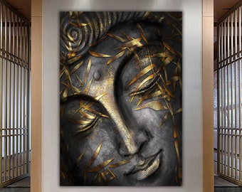 Buddha Canvas, Asian Wall Art, Buddha Wall Art, Meditation Canvas, Buddha Poster, Buddhist Print, Meditation Wall Art, gold glitter texture,