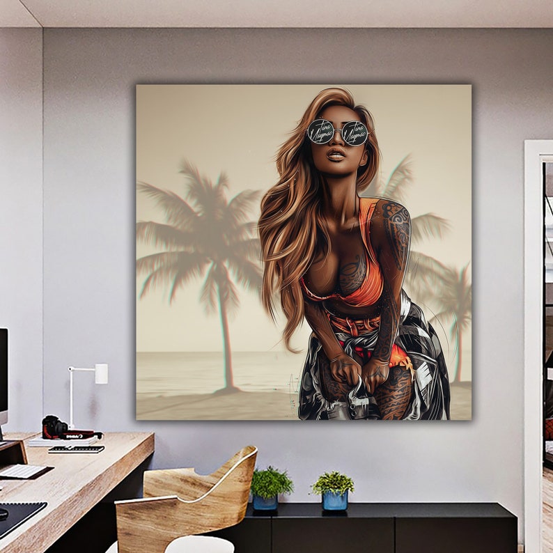 grafitti woman canvas painting, sexy woman canvas print, writings on erotic woman wall decor, girl canvas painting, woman wall art image 1