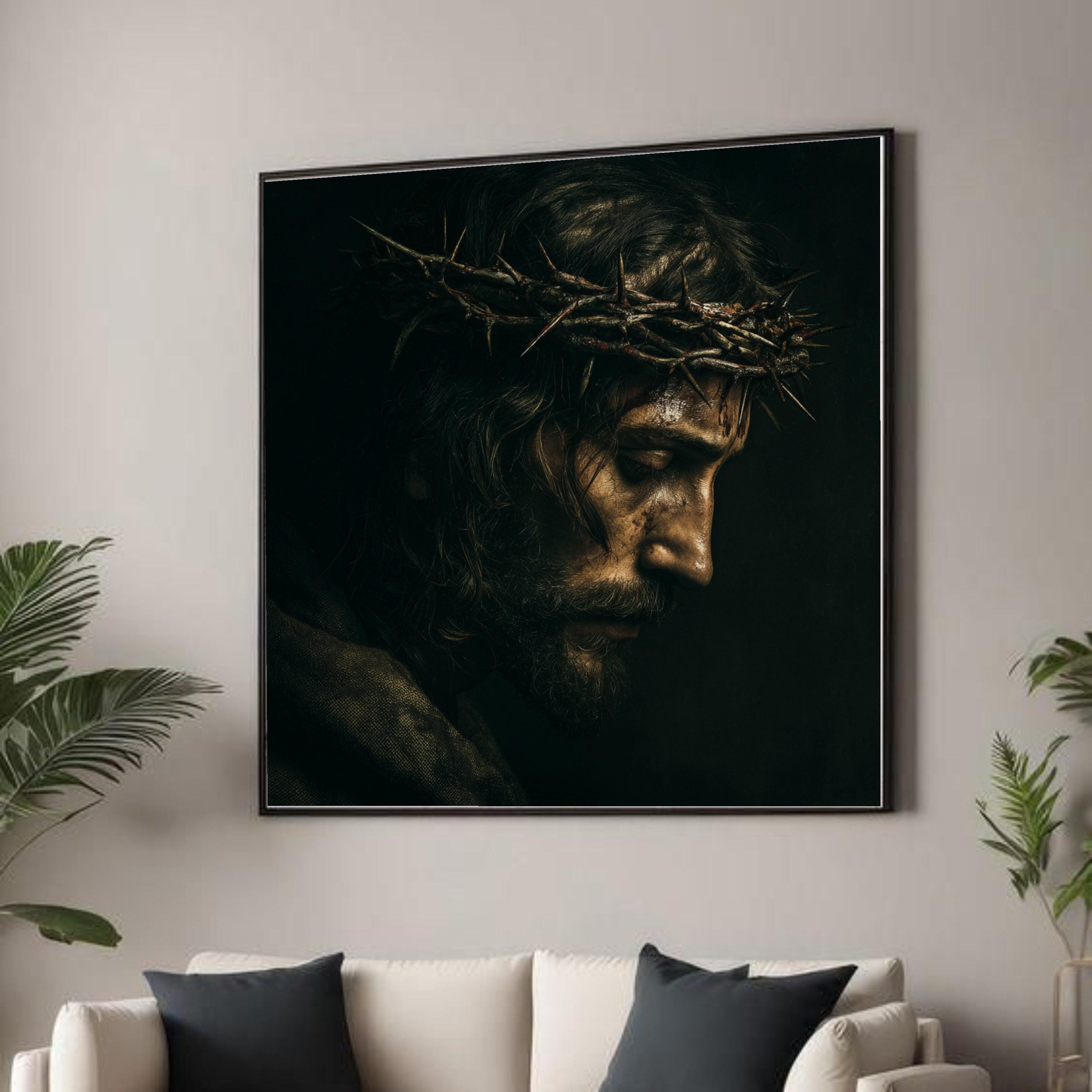 Jesus Christ Crown of Thorns Canvas, Religious Wall Art, Christian ...