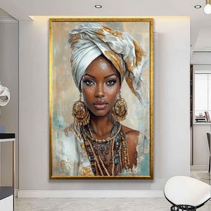 Ethnic african woman canvas, black woman painting, african girl poster, home decor, home gift woman wall art image 4