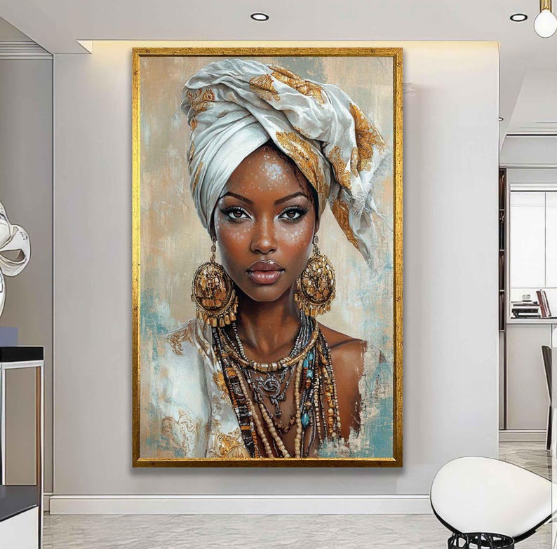 Ethnic african woman canvas, black woman painting, african girl poster, home decor, home gift woman wall art image 4