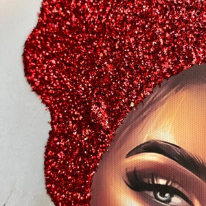 Red glitter woman, fashion woman canvas, woman canvas painting, real glitter textured woman painting, glitter woman canvas painting image 6