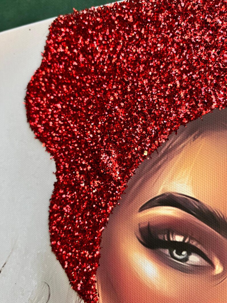 Red glitter woman, fashion woman canvas, woman canvas painting, real glitter textured woman painting, glitter woman canvas painting image 6
