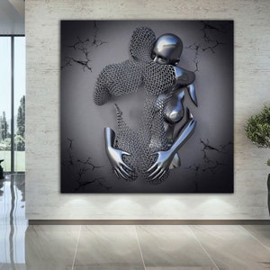 hug canvas painting, canvas painting, canvas painting,, love couples canvas print, silver  glitter textured canvas wall decor, 3d effect art