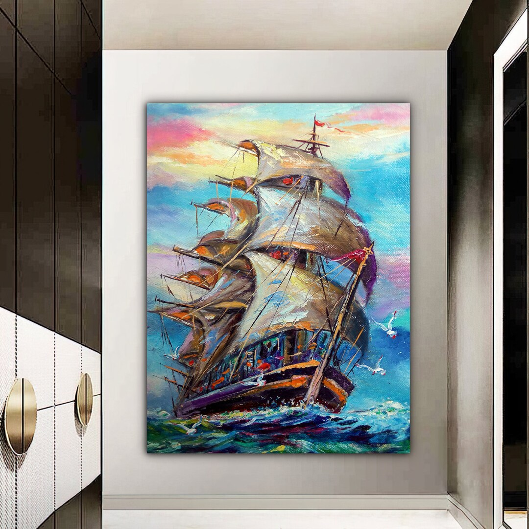 Ship Canvas Painting Pirate Ship Painting Sailing Painting Etsy