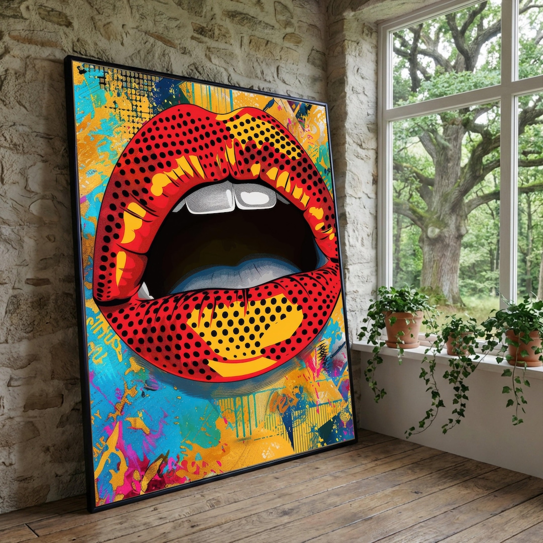 Bold Pop Art Lips Canvas Wall Art, Modern Graffiti Style Mouth Print ...