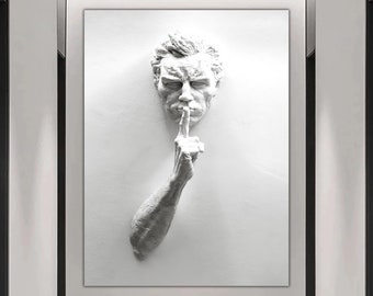 hush man canvas painting, man statue canvas print, 3d effect wall decor, sculpture print wall decor