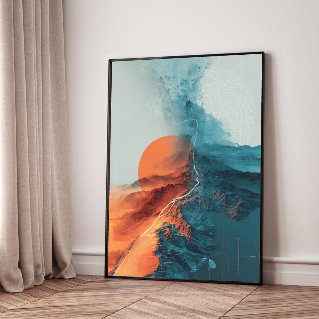 Modern Abstract Mountain Map Canvas, Dual Tone Landscape Wall Art ...