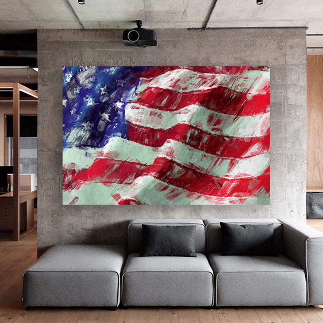 American Flag Canvas Painting , Flag Canvas Print , Usa Flag Home Decor