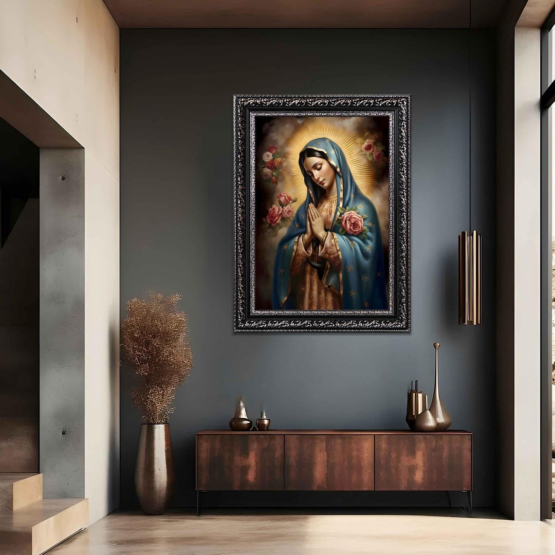 Stained Glass Virgin Mary Wall Art, Our Lady of Guadalupe Print ...