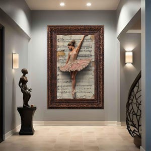 Dancing girl canvas print Dancing Woman wall art Dancer print Dance studio decor ,Music notes canvas