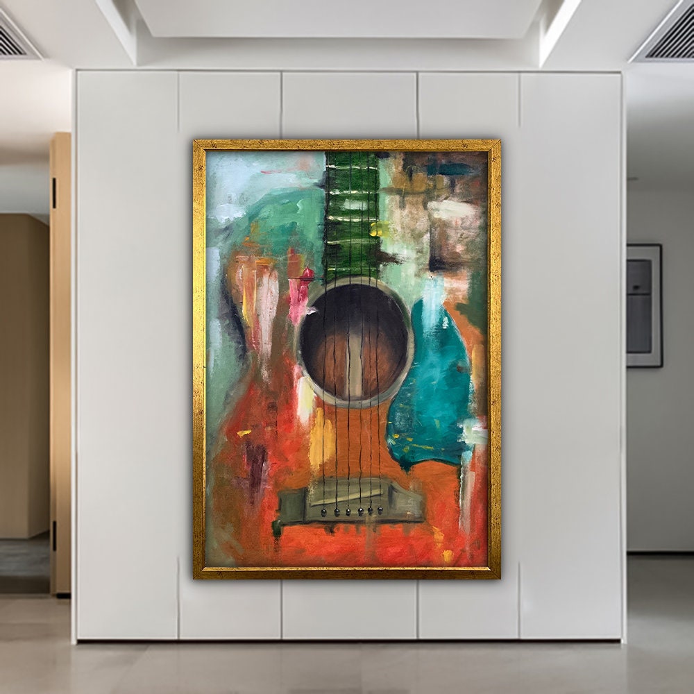 Oil Painting Look Guitar Canvas, Musical Instrument Canvas