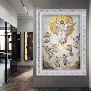 Ascension of Jesus - Divine Spiritual Wall Art Print, Jesus and Angels Canvas Print
