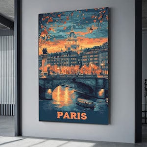 Impression d&#39;art sur toile paysage urbain de Paris, aquarelle de café, oeuvre d&#39;art paysage urbain, affiche d&#39;art de voyage