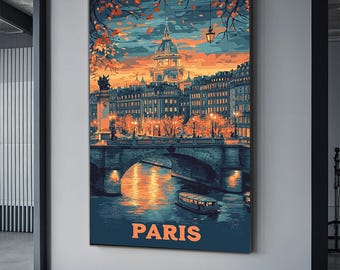 Paris Cityscape canvas Art Print, Cafe Watercolor Art, Cityscape Artwork Travel Art Poster