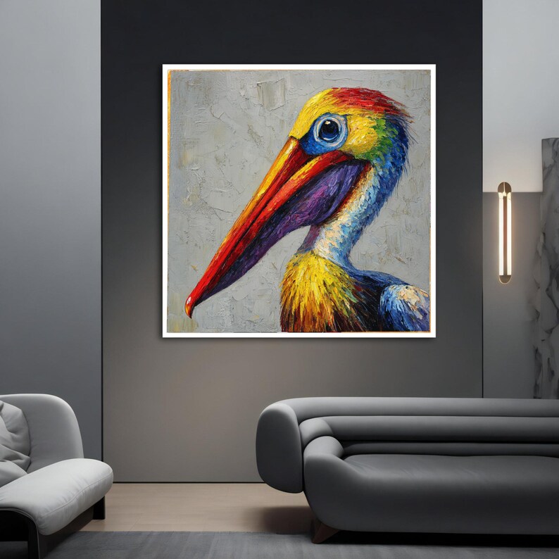 Vibrant Pelican Close-up Canvas Wall Art, Colorful Bird Painting ...