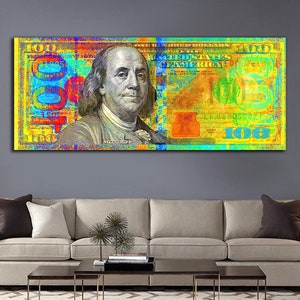 dollar canvas painting, money canvas print, colorful dollar art, money poster, chained dollar print, usa dollar art, money wall decor