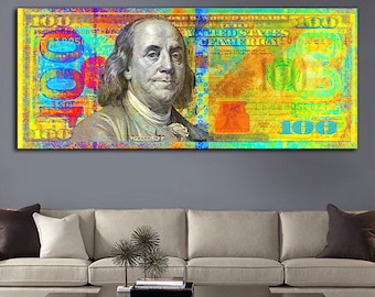 dollar canvas painting, money canvas print, colorful dollar art, money poster, chained dollar print, usa dollar art, money wall decor