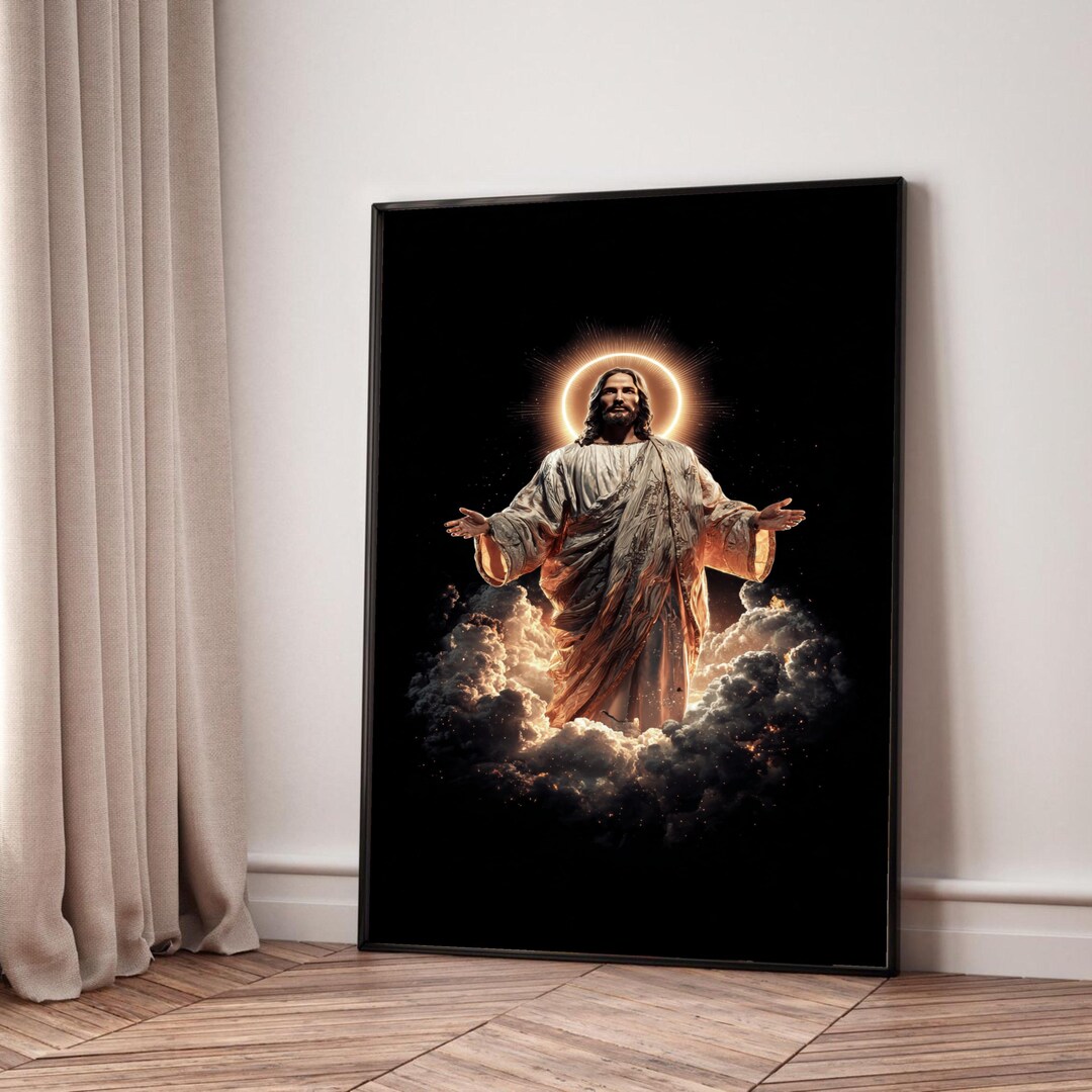 Divine Jesus Christ Canvas Wall Art, Glowing Halo Religious Painting ...