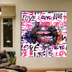 Lippe Graffiti Leinwand Wandkunst, Lippe Leinwanddruck, Graffiti Leinwanddruck, Graffiti Leinwand Malerei, Lippe Graffiti Leinwand Plakat