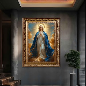 Virgin Mary Wall Art | Religious Canvas Painting | Blessed Virgin Mary Wall Decor | Catholic Prayer Room Wall Decor ,mary wall art