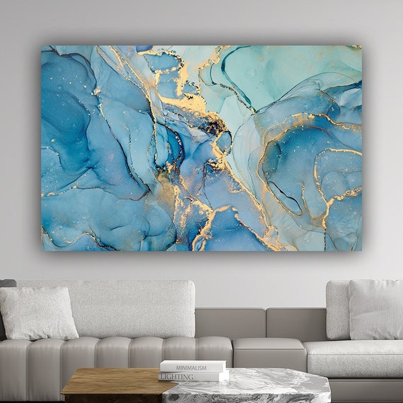 Canvas Decor, Art Gold Canvas Abstract Luxury Decor, New Print, Artwork, Modern Wall Wall and Marble Etsy Blue Marble Canvas Zealand Canvas, -