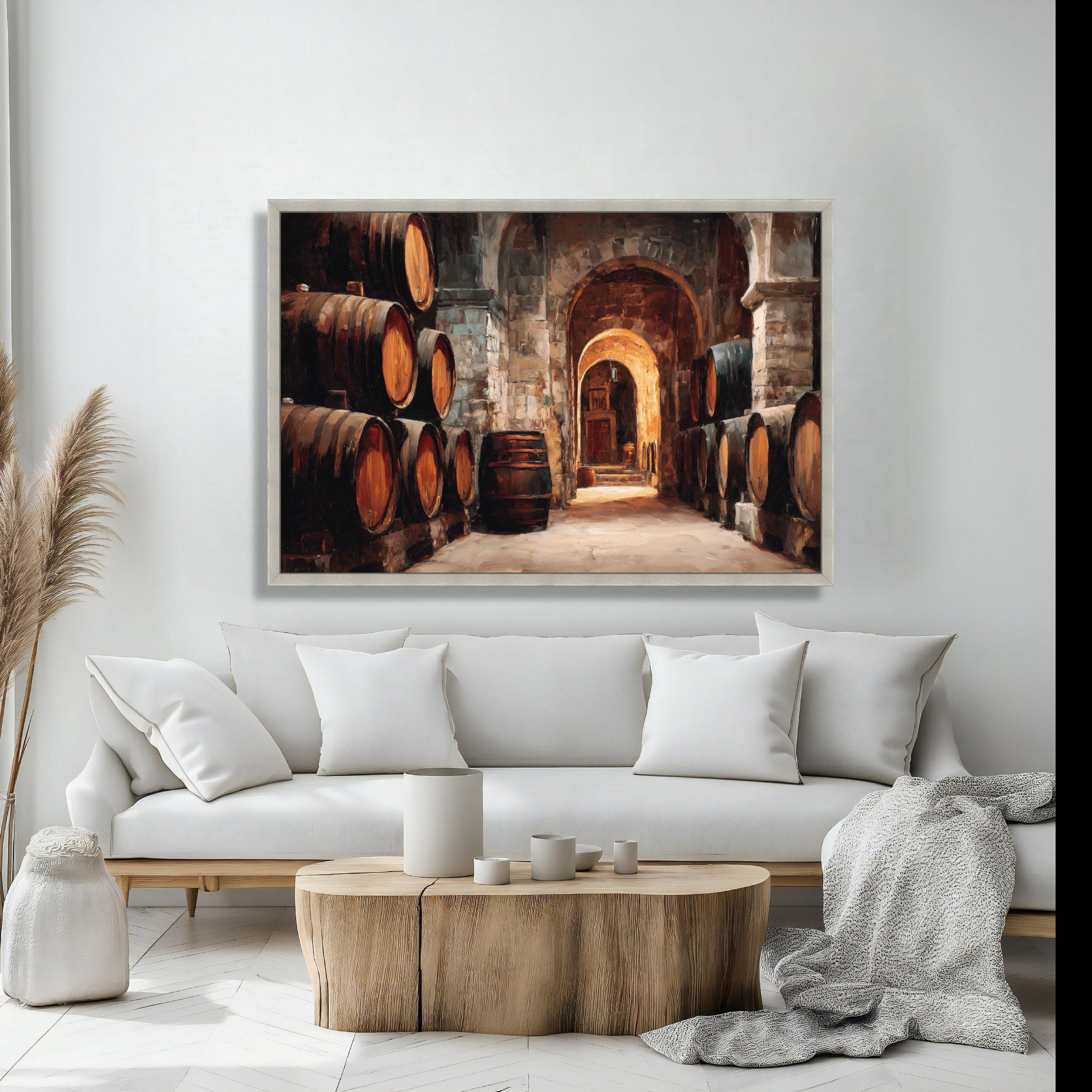 Vintage Wine Cellar Canvas, Barrel Room Wall Art, Rustic Stone Archway ...