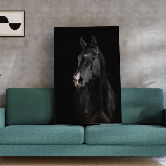 black horse painting, horse canvas print, horse portrait canvas print, black horse wall decor, animal canvas print
