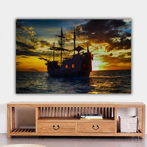 ship canvas painting, pirate ship painting, sailing painting, boating ship print, rowing boat poster, ships canvas print, ship wall art