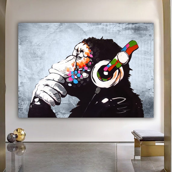 Banksy Dj Monkey, Colorful Monkey Art, Animal Wall Decor
