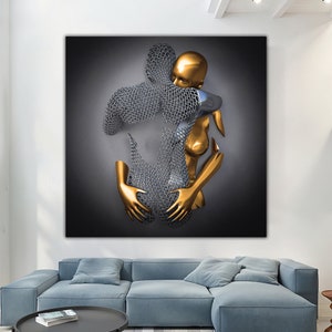 Hug canvas painting, canvas painting, LOVE ART, love couples canvas print, silver glitter textured canvas wall decor, 3d effect art
