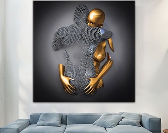 hug canvas painting, canvas painting, canvas painting,, love couples canvas print, silver glitter textured canvas wall decor, 3d effect art