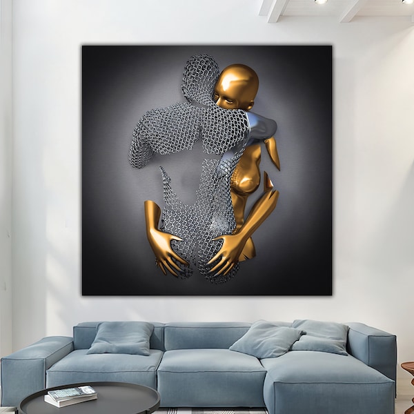 Hug canvas painting, canvas painting, LOVE ART, love couples canvas print, silver glitter textured canvas wall decor, 3d effect art