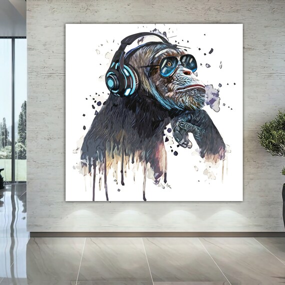 Colorful Monkey Print, Gorilla Wall Art, Animal Wall Decor, Office Wall Decor, Old Monkey Canvas, Large Wall Art, Monkey Photo, Monkey Art