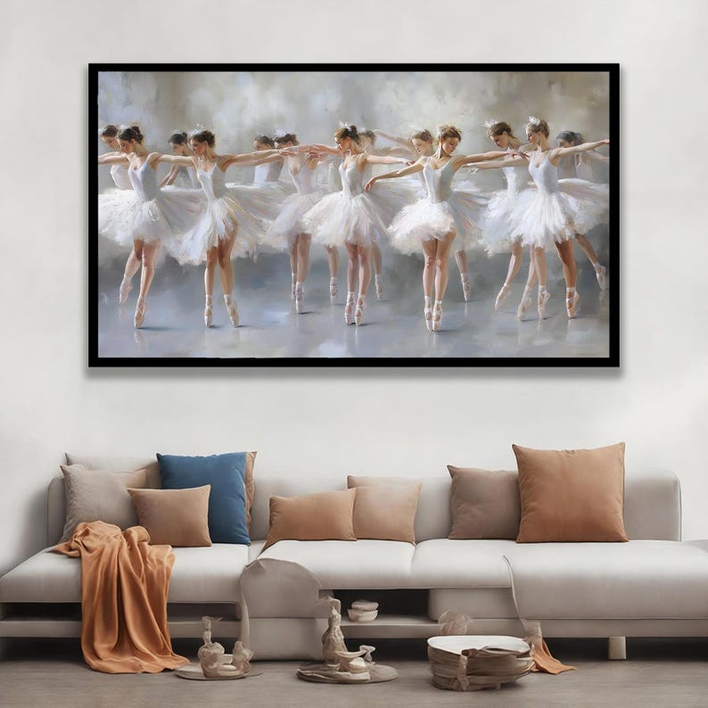 Canvaskunst ballerina's, canvas schilderij ballerina, mooie vrouwen danseres muurdecoratie, muurkunst muziekkamer afbeelding 2