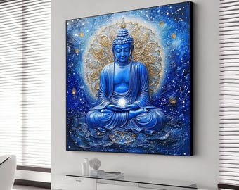 Blue Buddha canvas wall art, Buddha canvas print, Buddha wall art, Buddha canvas, Buddha meditation canvas print, blue buddha canvas