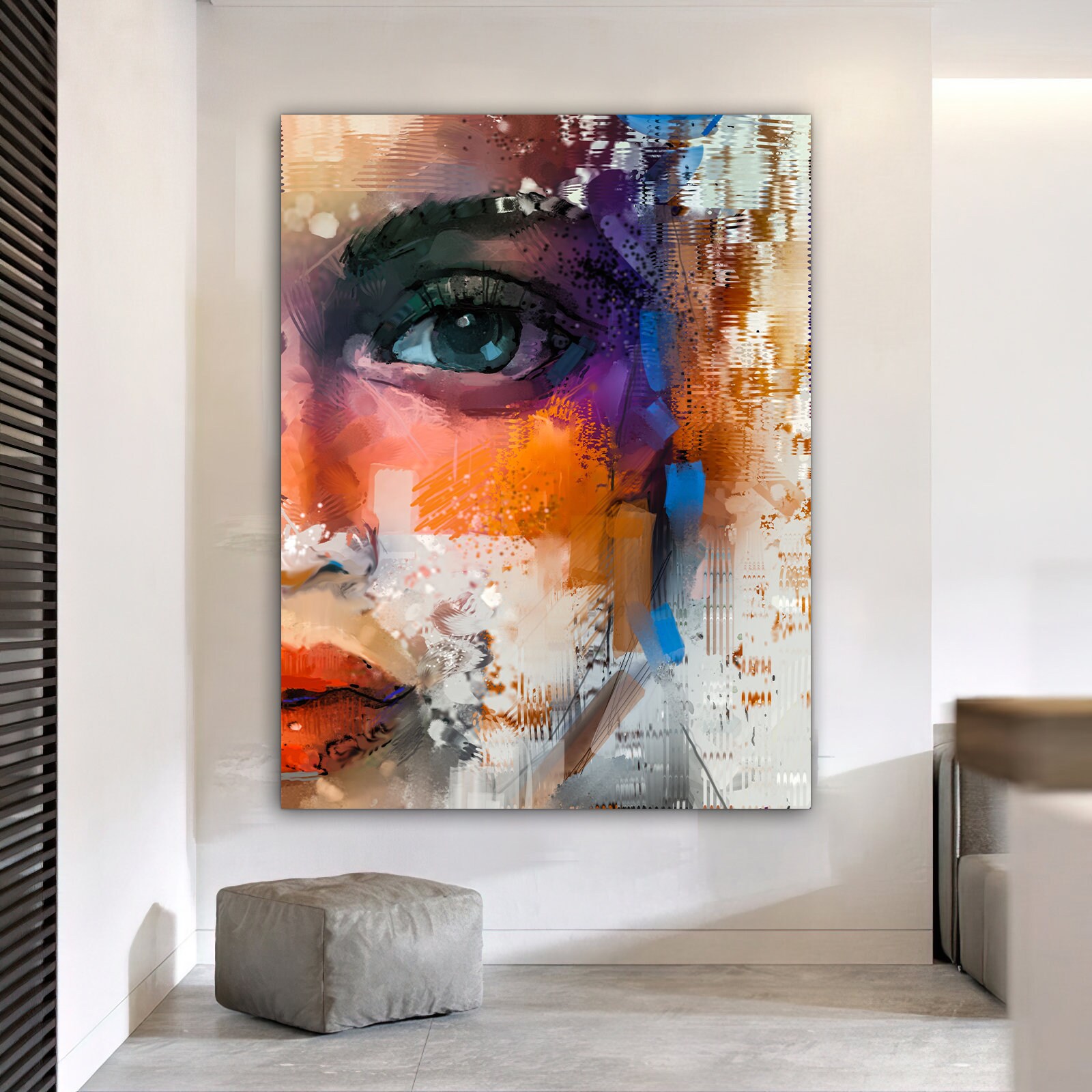Abstract Woman Face Portrait Canvas Wall Art , Colorful Faced Woman ...