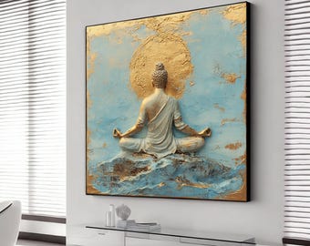3d view buddha canvas, meditating buddha art, rustic buddha art, buddha poster, colorful buddha canvas print