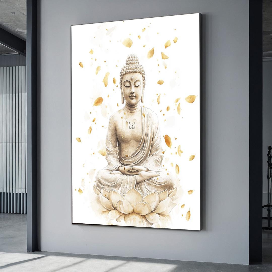Serene Buddha Wall Art ,white & Gold Buddha Painting , Zen Meditation ...